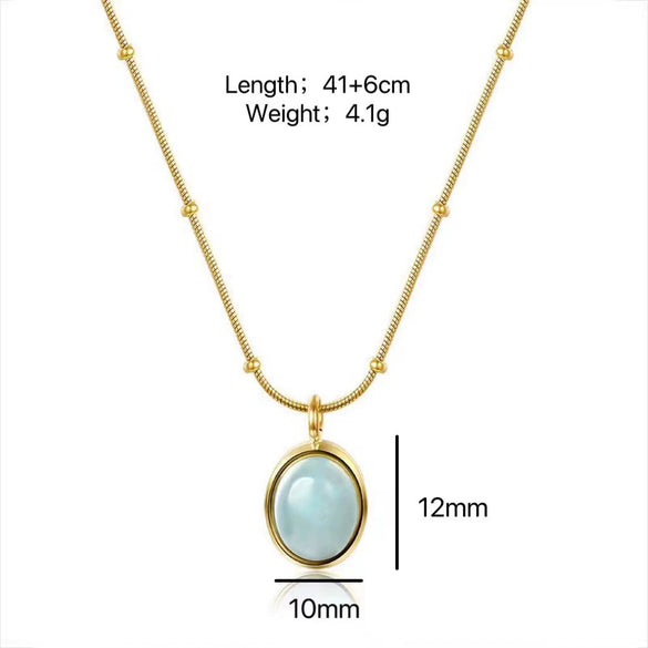Wholesale Women's Retro Geometric Drop Shape Mixed Gem Inlay Titanium Steel Electroplated Necklace With Snake Bone Chain