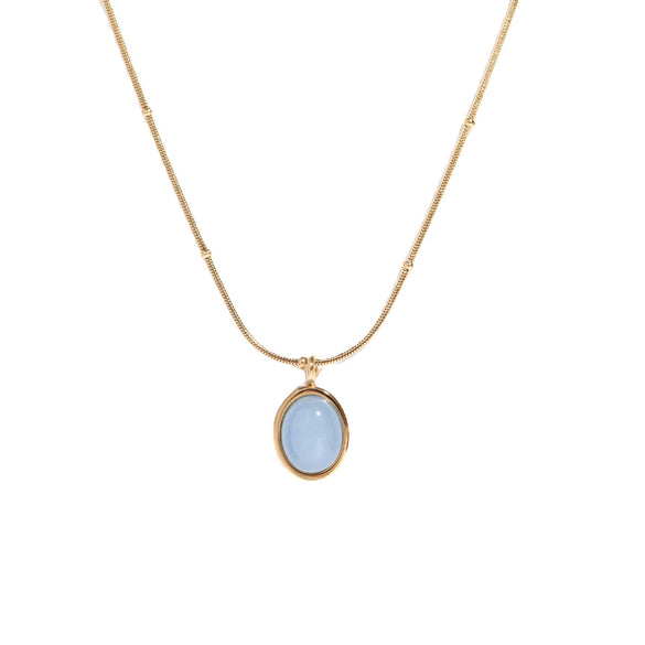Wholesale Women's Retro Geometric Drop Shape Mixed Gem Inlay Titanium Steel Electroplated Necklace With Snake Bone Chain