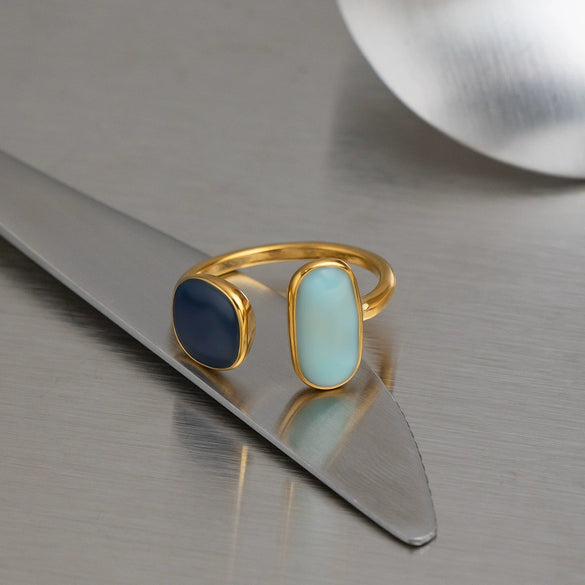 Wholesale Women's Retro Geometric Dropshaped Stainless Steel Ring With Vacuum Real Gold Plating