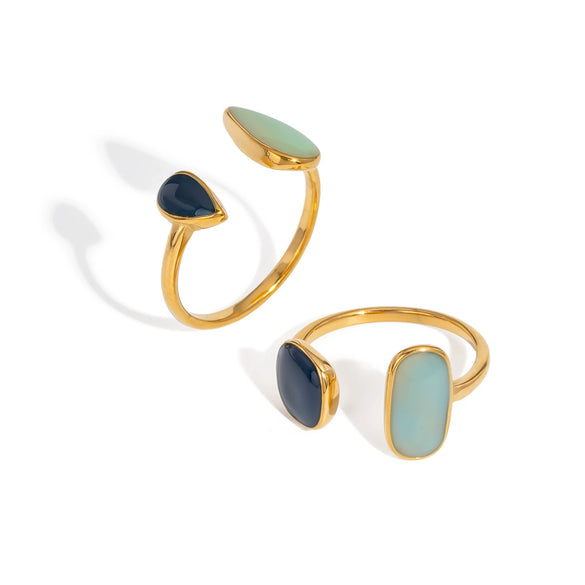 Wholesale Women's Retro Geometric Dropshaped Stainless Steel Ring With Vacuum Real Gold Plating