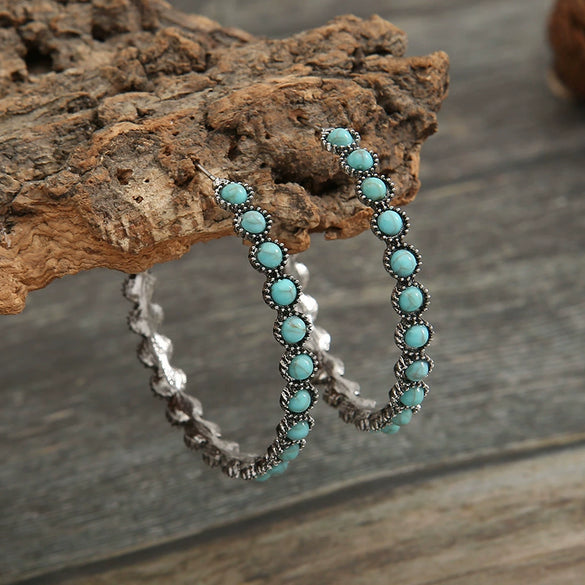 Wholesale Women's Retro Geometric Exaggerated Large Circle Alloy And Turquoise Inlaid Earrings