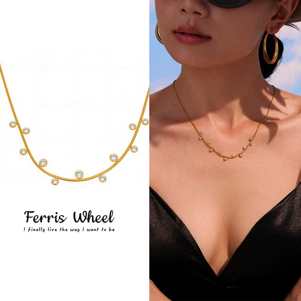 Wholesale Women's Retro Geometric Ferris Wheel Stainless Steel And Titanium Steel 18K Gold Plated Necklace