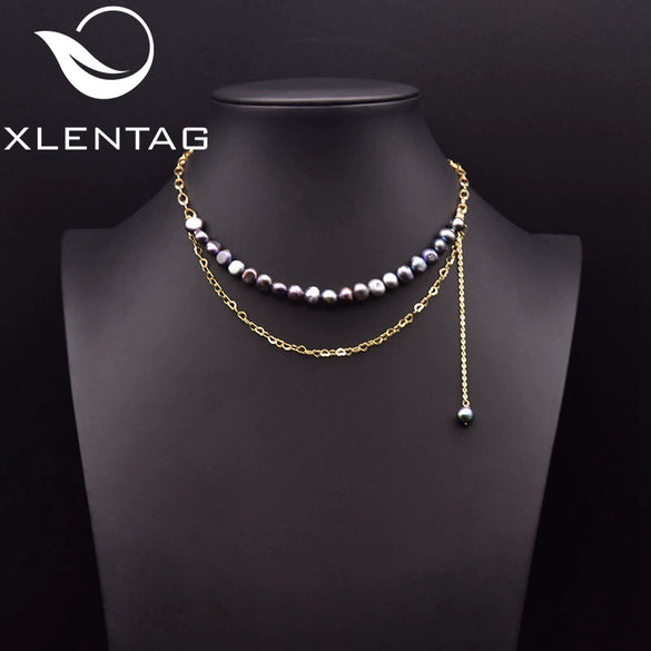 Wholesale Women's Retro Geometric Freshwater Pearl Double Layer Handmade Necklace With Electroplating Design