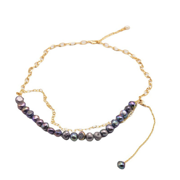 Wholesale Women's Retro Geometric Freshwater Pearl Double Layer Handmade Necklace With Electroplating Design