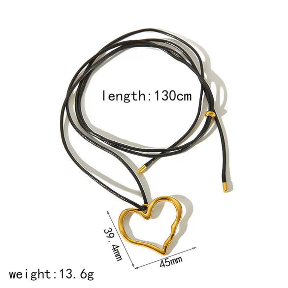Wholesale Women's Retro Geometric Heartshaped Stainless Steel Wax Rope Chain Pvd Furnace Vacuum Real Gold Plated Pendant Necklace