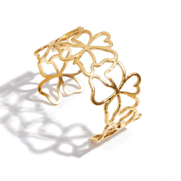 Wholesale Women's Retro Geometric Hollow Flower Open Stainless Steel Electroplated Bracelet Jewelry