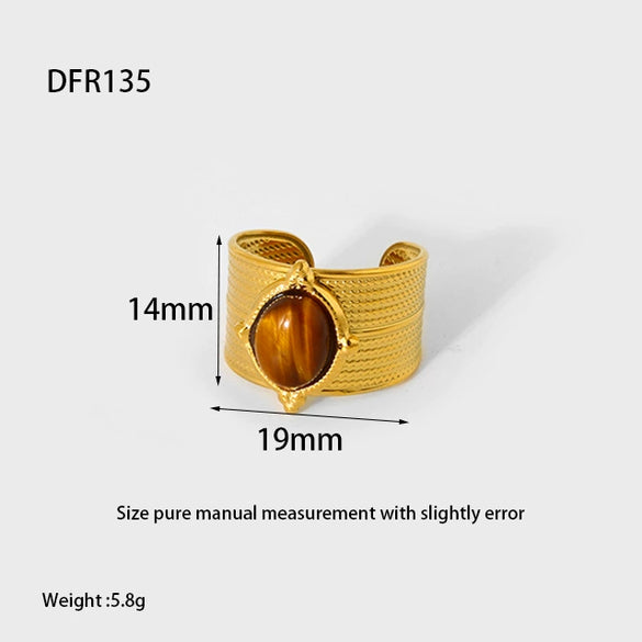 Wholesale Women's Retro Geometric 18K Gold Electroplated Stainless Steel Wide Opening Waterproof Ring