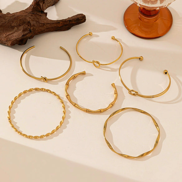 Wholesale Women's Retro Geometric 18K Gold Plated Titanium Steel Open Knotted Bracelet