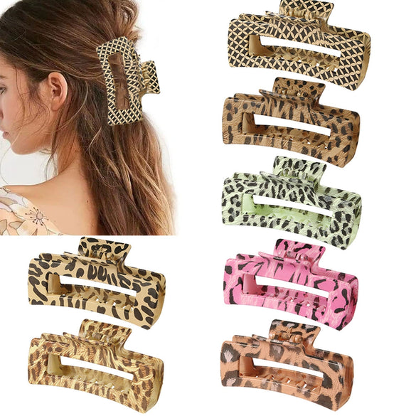 Wholesale Women's Retro Geometric Leopard Print Hair Claw Clip With Printing Process