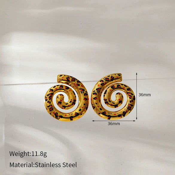 Wholesale Women's Retro Geometric Leopard Stainless Steel 18K Goldplated Earrings