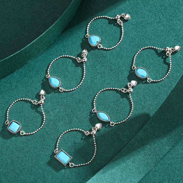 Wholesale Women's Retro Geometric Love Open Adjustable S925 Sterling Silver Ring Set With Precious Stones