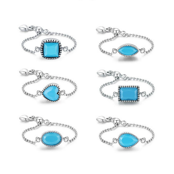 Wholesale Women's Retro Geometric Love Open Adjustable S925 Sterling Silver Ring Set With Precious Stones