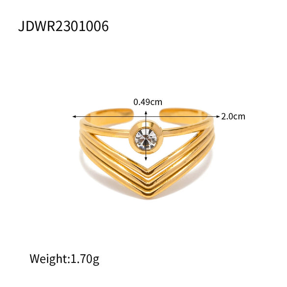 Wholesale Women's Retro Geometric Multi Layer V Shaped Titanium Steel Ring With Electroplating Treatment