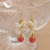 Wholesale Women's Retro Geometric Natural Pearl Electroplated Earrings With Baroque Flower And Watermelon Red Crystal Single Bead Design