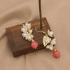 Wholesale Women's Retro Geometric Natural Pearl Electroplated Earrings With Baroque Flower And Watermelon Red Crystal Single Bead Design