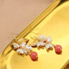 Wholesale Women's Retro Geometric Natural Pearl Electroplated Earrings With Baroque Flower And Watermelon Red Crystal Single Bead Design