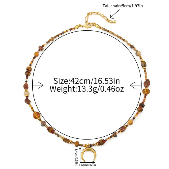 Wholesale Women's Retro Geometric Natural Stone Beaded Stainless Steel And Copper Necklace Handmade