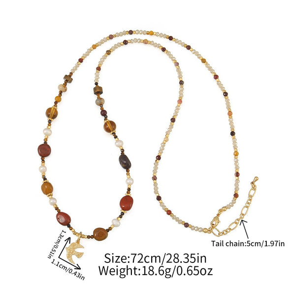 Wholesale Women's Retro Geometric Natural Stone Beaded Stainless Steel And Copper Necklace Handmade
