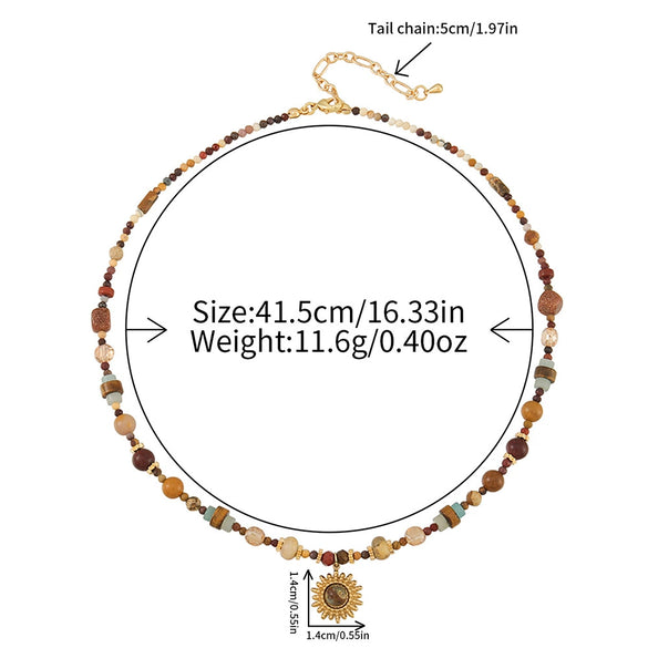 Wholesale Women's Retro Geometric Natural Stone Beaded Stainless Steel And Copper Necklace Handmade