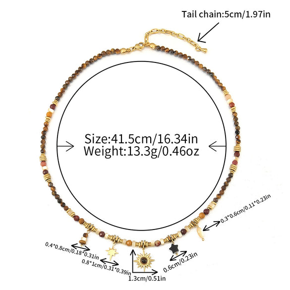 Wholesale Women's Retro Geometric Natural Stone Beaded Stainless Steel And Copper Necklace Handmade