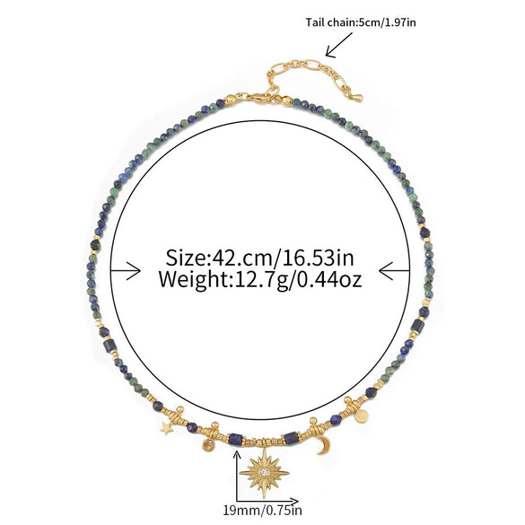 Wholesale Women's Retro Geometric Natural Stone Beaded Stainless Steel And Copper Necklace Handmade