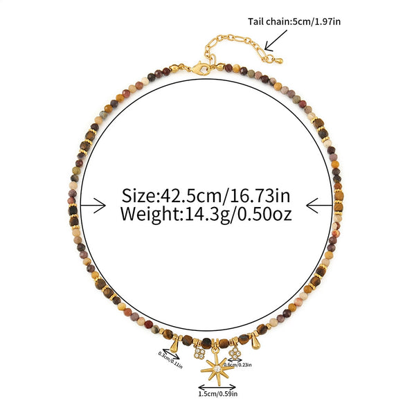 Wholesale Women's Retro Geometric Natural Stone Beaded Stainless Steel And Copper Necklace Handmade