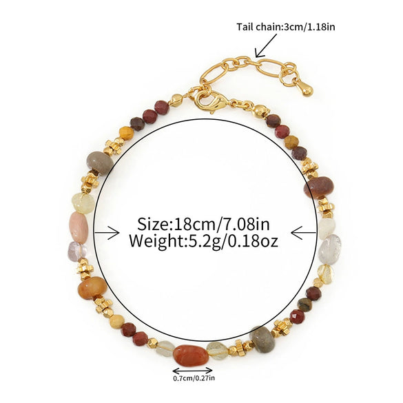 Wholesale Women's Retro Geometric Natural Stone Beaded Stainless Steel And Copper Necklace Handmade
