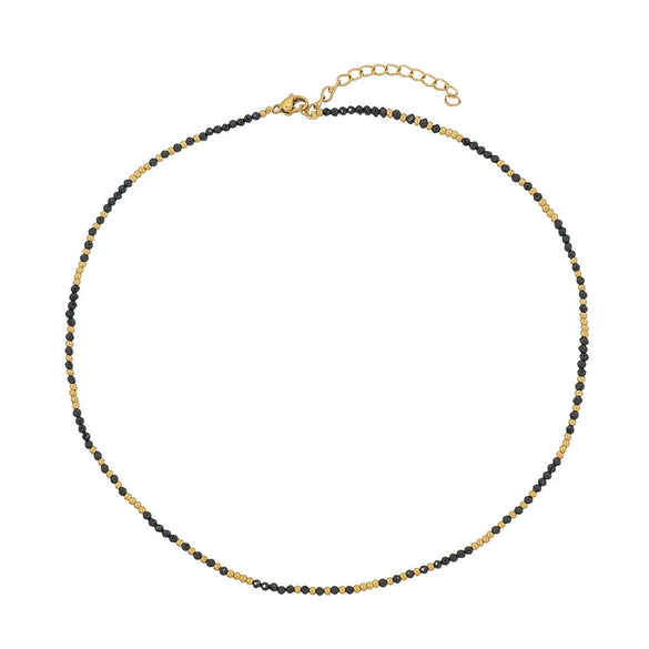 Wholesale Women's Retro Geometric Natural Stone Black Agate Handmade Beaded Necklace And Multilayer Stacked Chain Set
