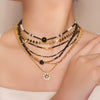 Wholesale Women's Retro Geometric Natural Stone Black Agate Handmade Beaded Necklace And Multilayer Stacked Chain Set