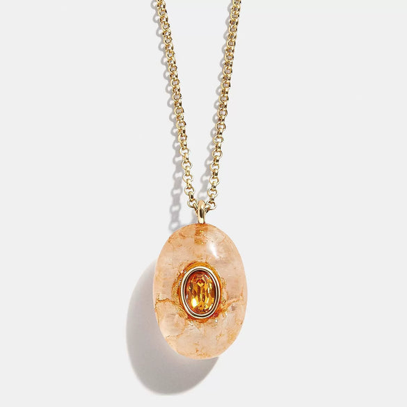 Wholesale Women's Retro Geometric Natural Stone Diamond Dropshaped Titanium Steel 18K Gold Plated Necklace