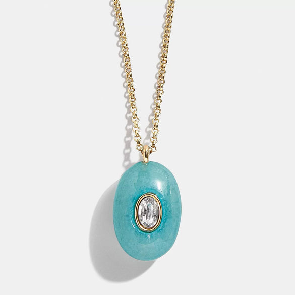 Wholesale Women's Retro Geometric Natural Stone Diamond Dropshaped Titanium Steel 18K Gold Plated Necklace