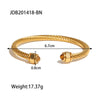 Wholesale Women's Retro Geometric Natural Stone Green Malachite Inlaid Stainless Steel Ribbed Bracelet With Electroplating