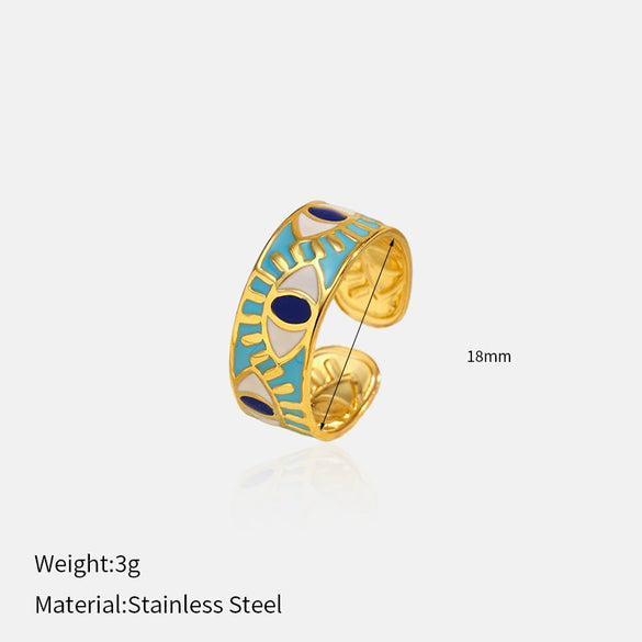 Wholesale Women's Retro Geometric Open Ring Electroplated 18K Gold Lapis Lazuli Titanium Steel Jewelry