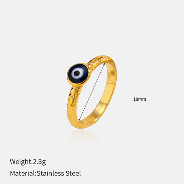 Wholesale Women's Retro Geometric Open Ring Electroplated 18K Gold Lapis Lazuli Titanium Steel Jewelry