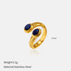 Wholesale Women's Retro Geometric Open Ring Electroplated 18K Gold Lapis Lazuli Titanium Steel Jewelry