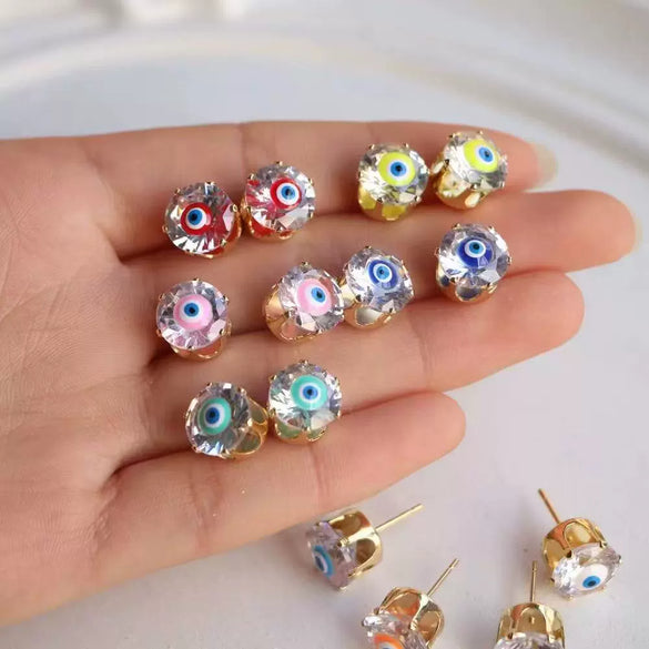 Wholesale Women's Retro Geometric Oval Copper Glass Dripping Oil Enamel Eye Earrings With Electroplating And Oil Dripping Design