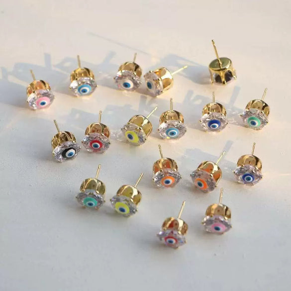 Wholesale Women's Retro Geometric Oval Copper Glass Dripping Oil Enamel Eye Earrings With Electroplating And Oil Dripping Design