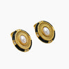 Wholesale Women's Retro Geometric Oval Stainless Steel Earrings With Black Enamel Sun Pattern And Gold Plating