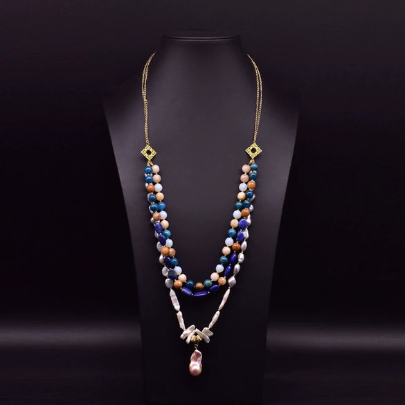Wholesale Women's Retro Geometric Pearl Necklace With Freshwater Pearl Pendant And High End Cross Chain
