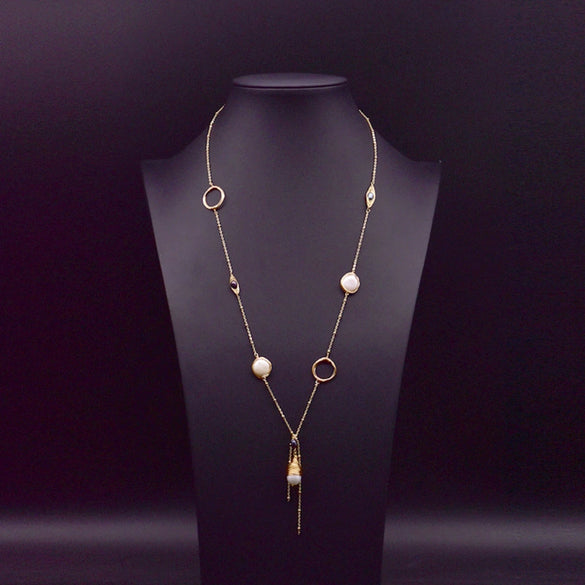 Wholesale Women's Retro Geometric Pearl Necklace With Freshwater Pearl Pendant And High End Cross Chain