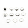 Wholesale Women's Retro Geometric Ring Set Alloy Inlaid With Artificial Gemstones And Semiprecious Stones In Crown And Moon Patterns With Electroplating Treatment