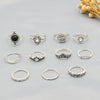 Wholesale Women's Retro Geometric Ring Set Alloy Inlaid With Artificial Gemstones And Semiprecious Stones In Crown And Moon Patterns With Electroplating Treatment