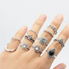 Wholesale Women's Retro Geometric Ring Set Alloy Inlaid With Artificial Gemstones And Semiprecious Stones In Crown And Moon Patterns With Electroplating Treatment
