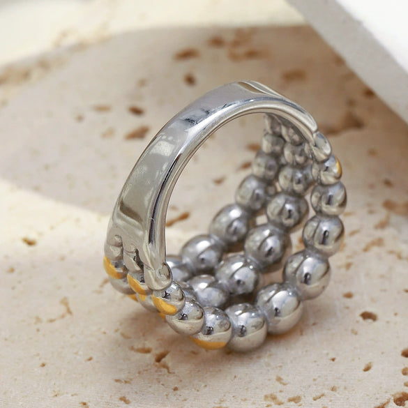 Wholesale Women's Retro Geometric Stainless Steel Electroplated Ball Knot Ring Light Luxury Style