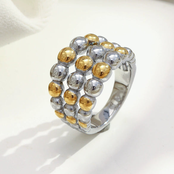 Wholesale Women's Retro Geometric Stainless Steel Electroplated Ball Knot Ring Light Luxury Style