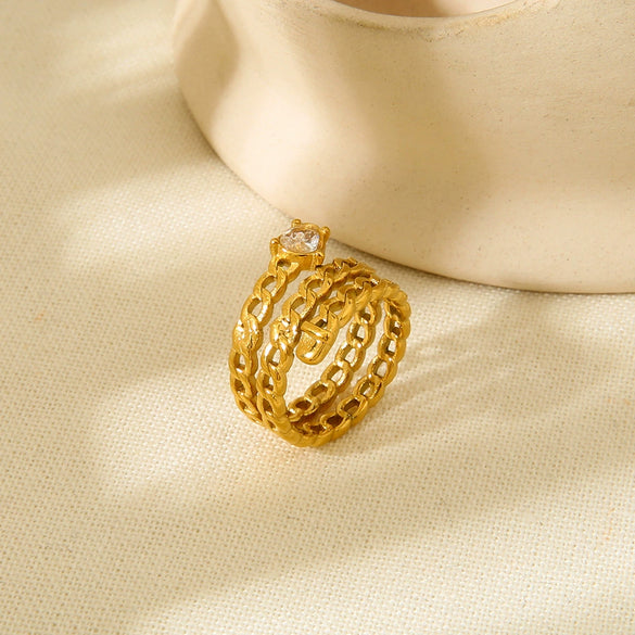 Wholesale Women's Retro Geometric Stainless Steel Electroplated Stacked Ring