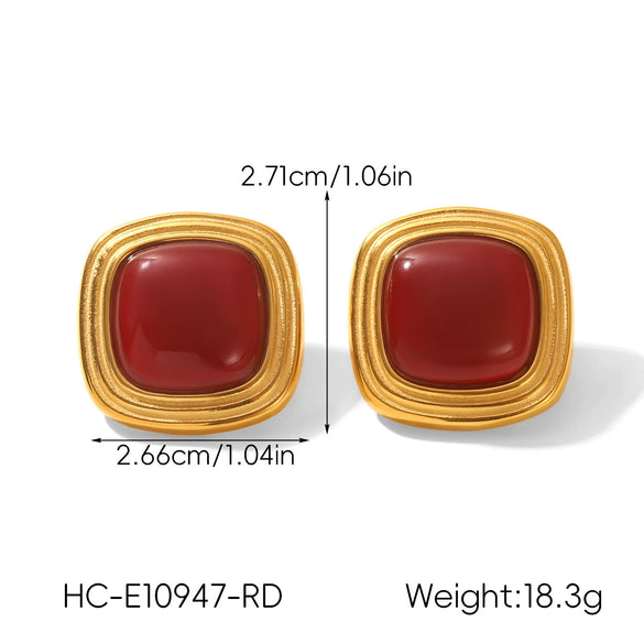 Wholesale Women's Retro Geometric Stainless Steel Electroplated Tiger Eye Stone Turquoise Earrings