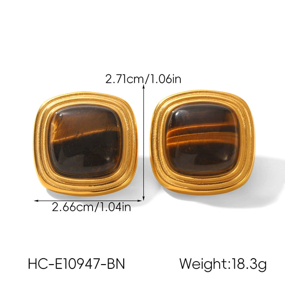 Wholesale Women's Retro Geometric Stainless Steel Electroplated Tiger Eye Stone Turquoise Earrings
