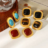 Wholesale Women's Retro Geometric Stainless Steel Electroplated Tiger Eye Stone Turquoise Earrings