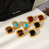 Wholesale Women's Retro Geometric Stainless Steel Electroplated Tiger Eye Stone Turquoise Earrings